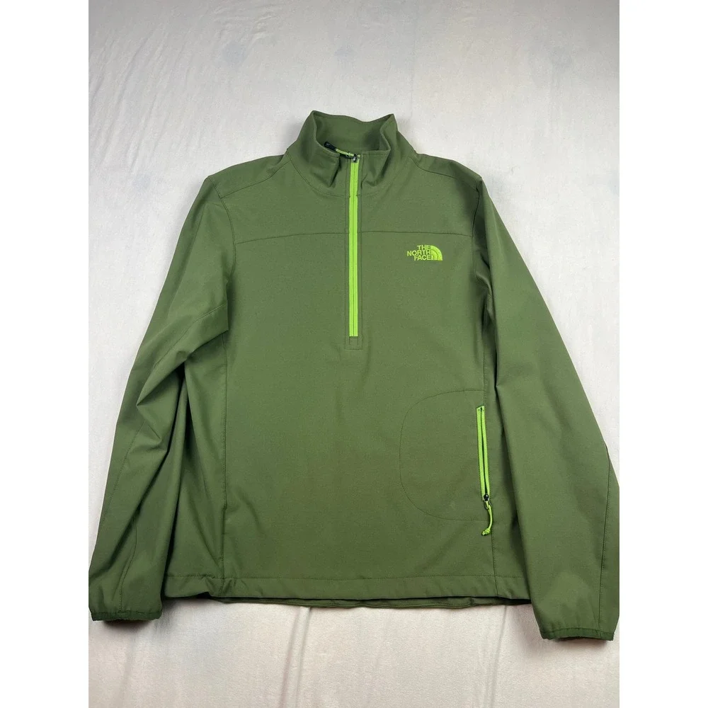 The North Face Mens Green Quarter Zip Softshell Jacket Medium Olive Lime Trim